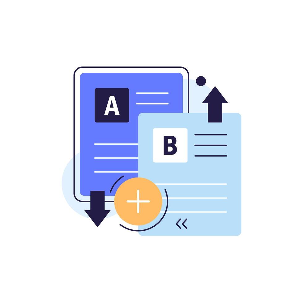 concepto de un si prueba, usuario retroalimentación, error fijación, comparación proceso, móvil y escritorio solicitud desarrollo vector