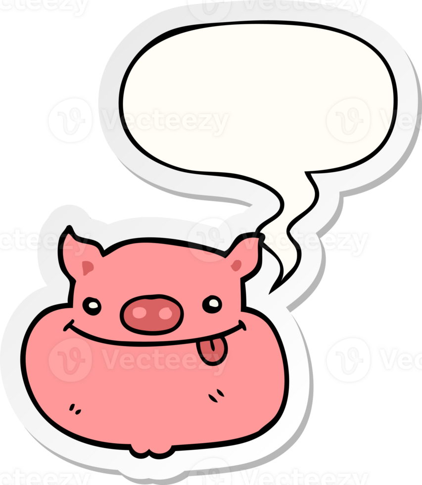 cartoon happy pig face with speech bubble sticker png