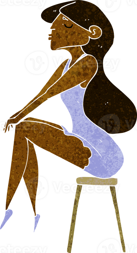 cartoon woman sitting on stool png