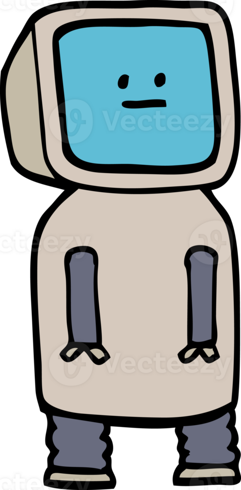 hand drawn doodle style cartoon funny robot png