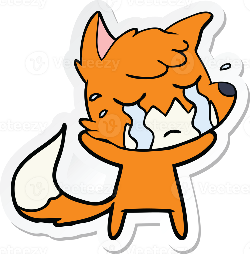 sticker of a crying fox cartoon png