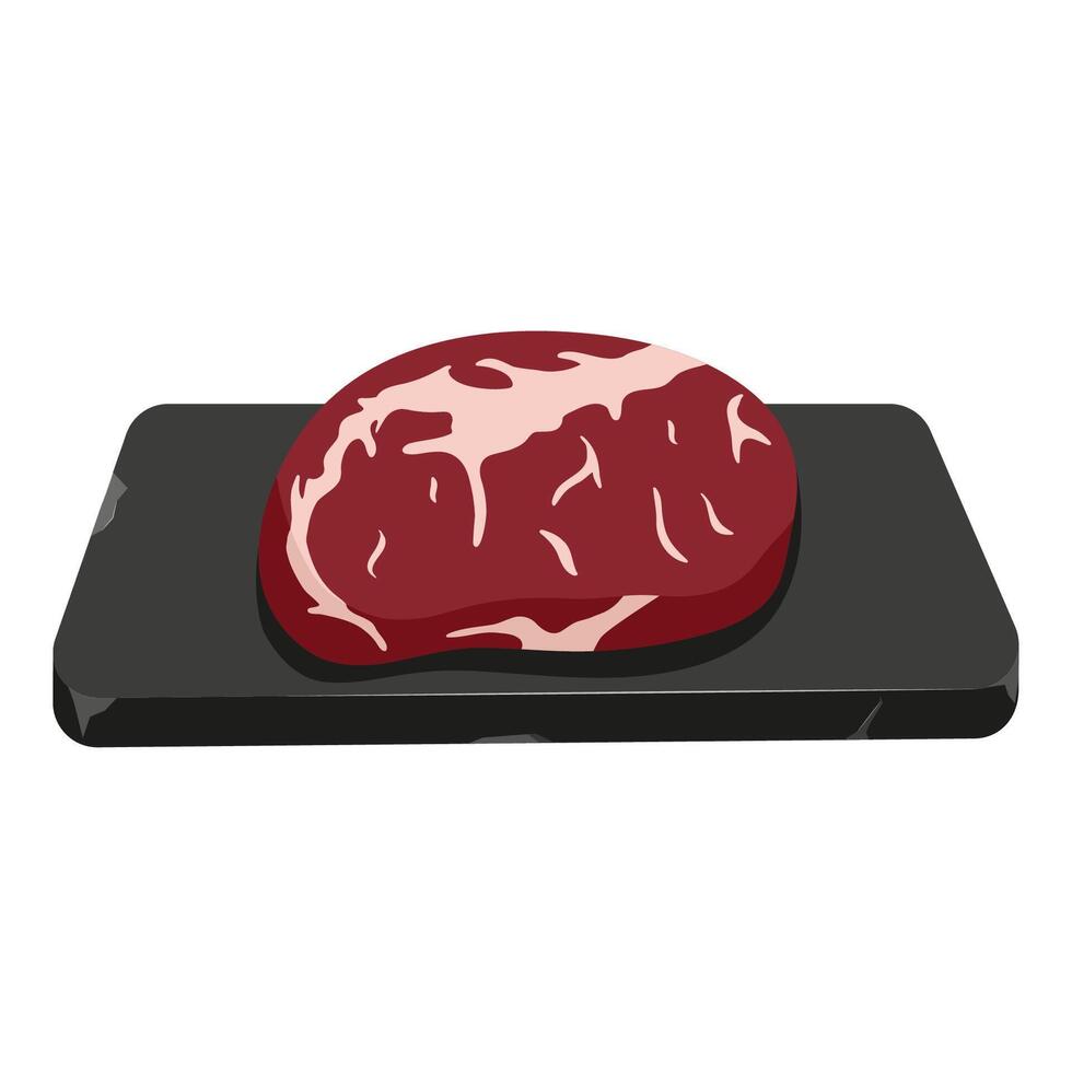 Raw beef steak on stone tray. Fresh red meat. Pork meat. illustration vector