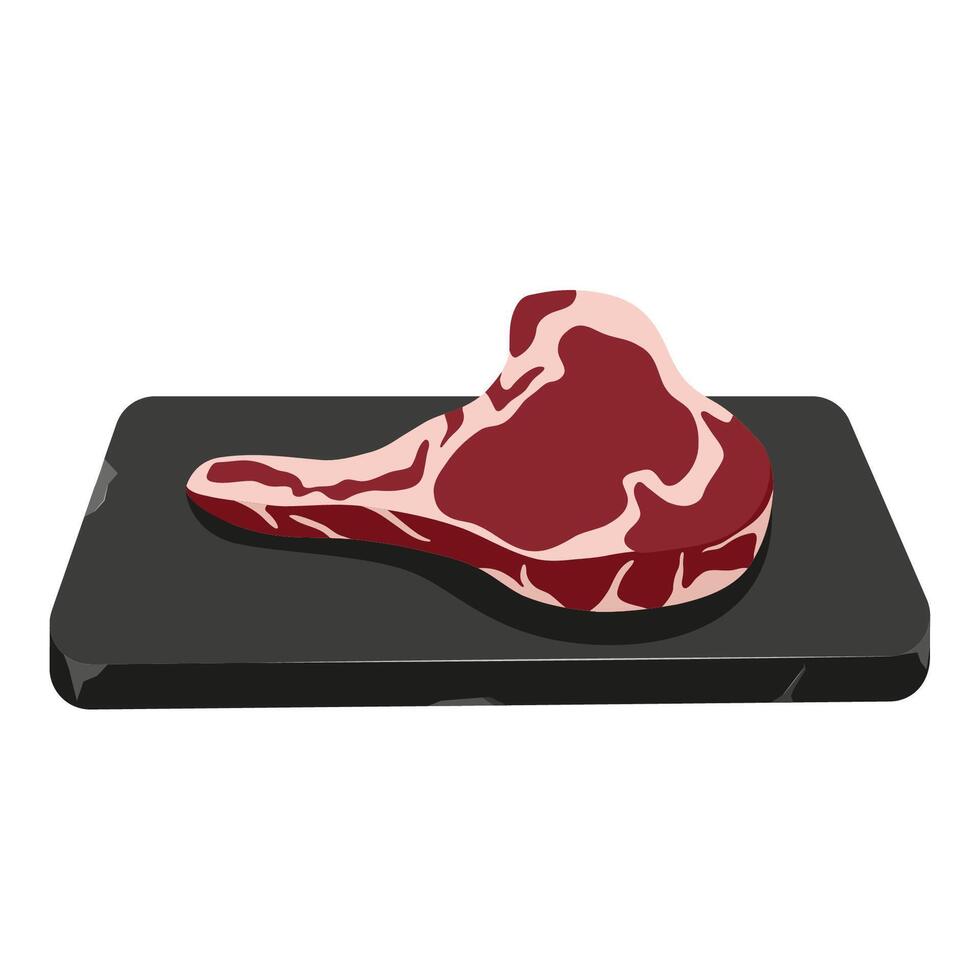 Uncooked beef steak on stone tray. Fresh red meat. illustration vector