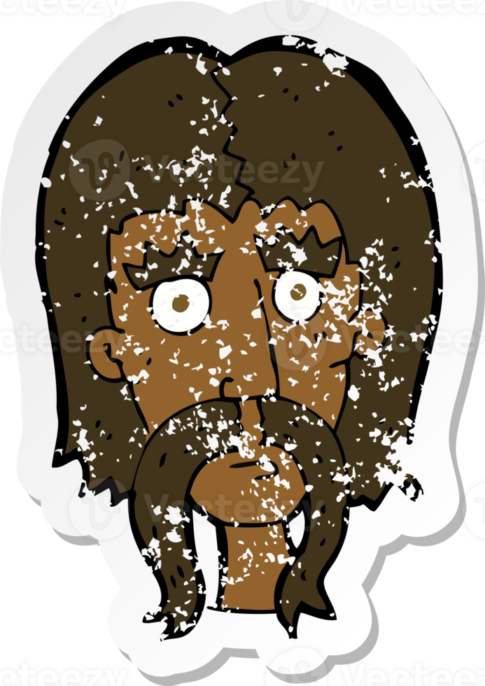 retro distressed sticker of a cartoon man with long mustache png