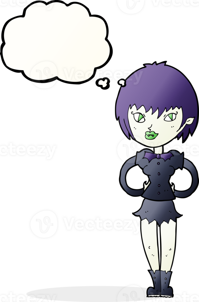 cartoon pretty vampire girl with thought bubble png