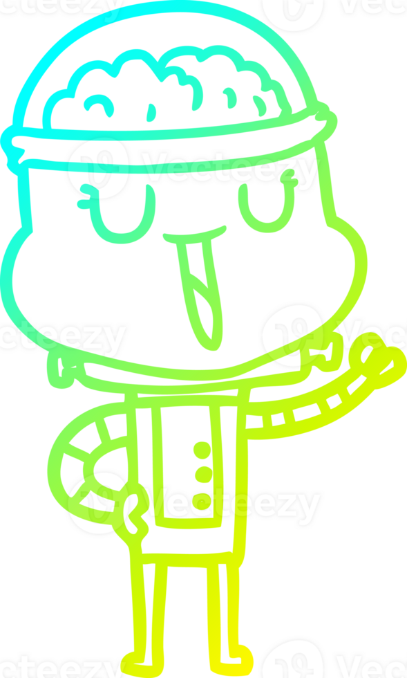 cold gradient line drawing of a happy cartoon robot png