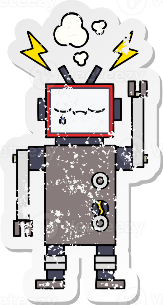 distressed sticker of a cute cartoon robot png