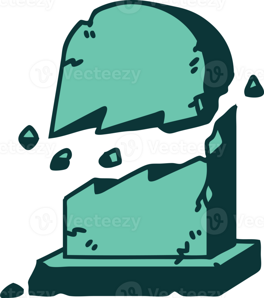 iconic tattoo style image of a broken grave stone png