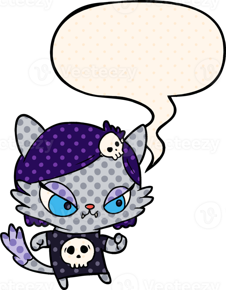 cute cartoon tough cat girl with speech bubble in comic book style png