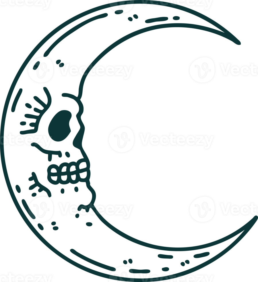 iconic tattoo style image of a skull moon png