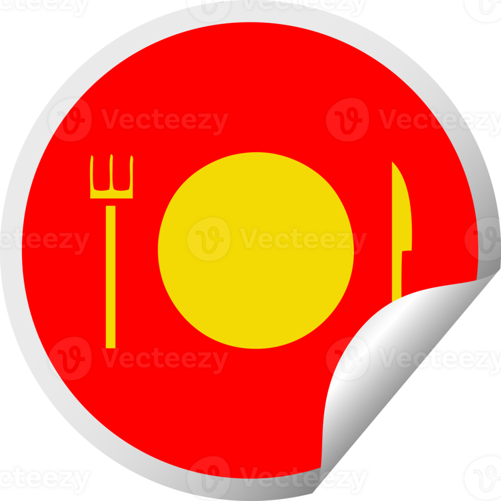 circular peeling sticker cartoon of a plate and cutlery png