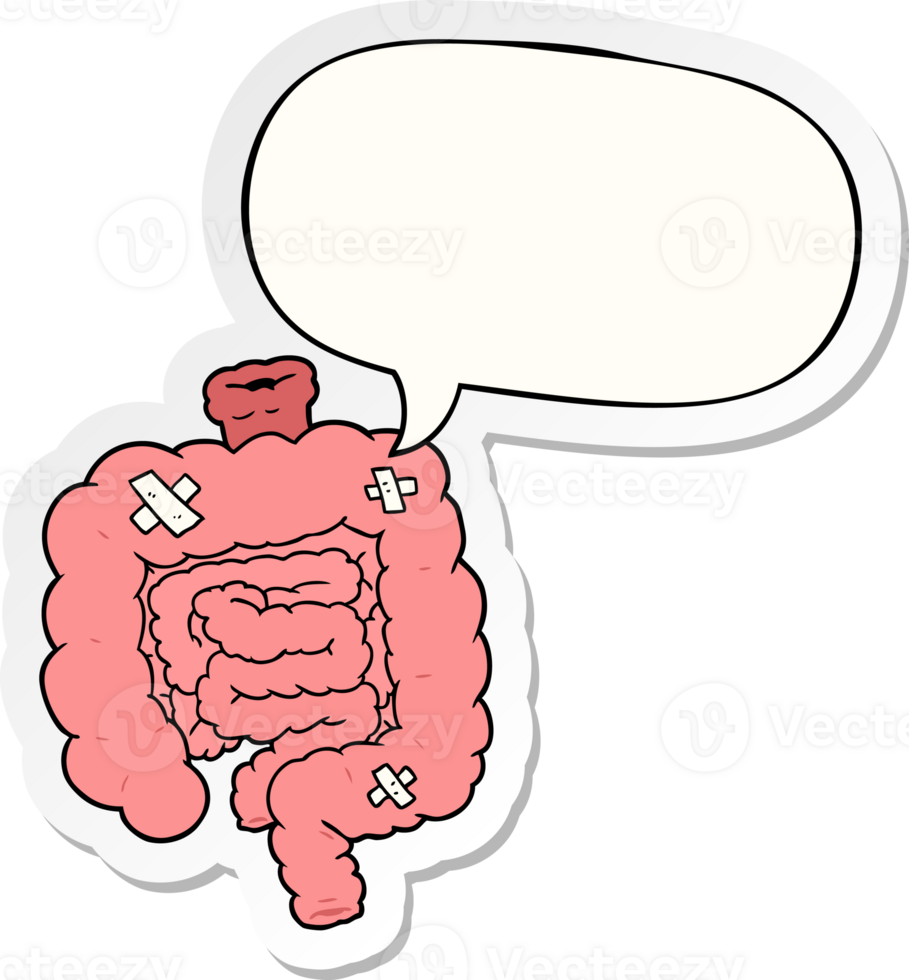 dibujos animados reparado intestinos con habla burbuja pegatina png