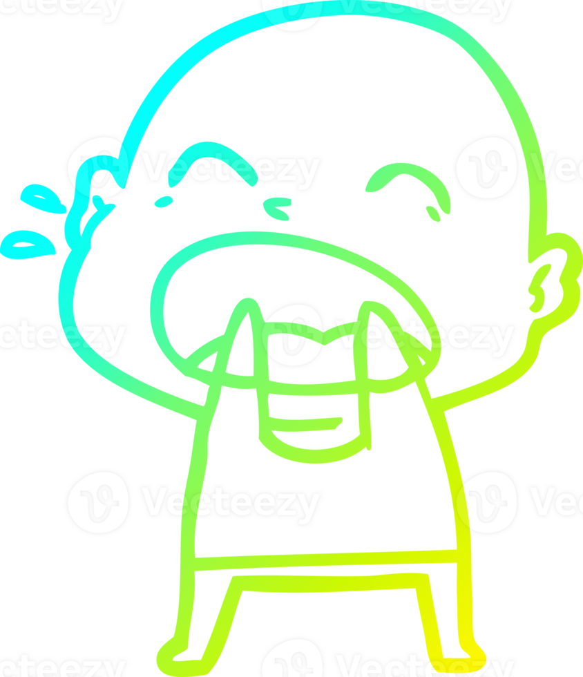 cold gradient line drawing of a cartoon shouting bald man png