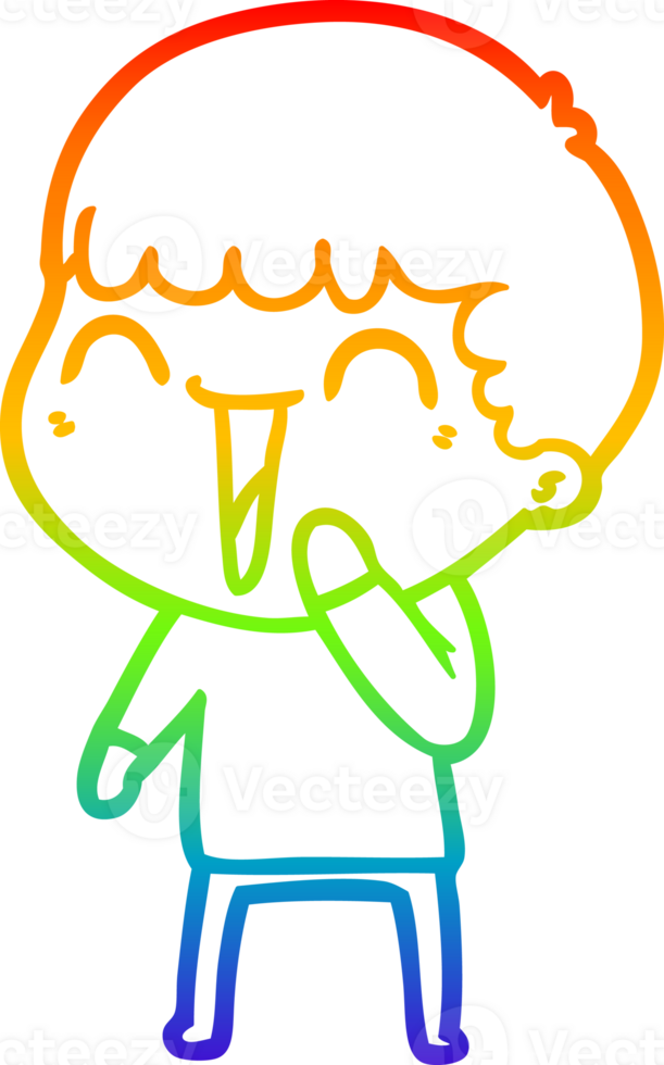 rainbow gradient line drawing of a cartoon happy man png