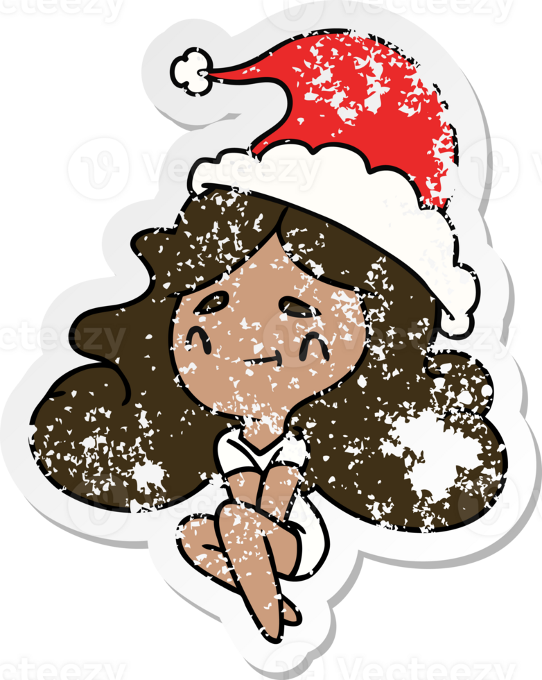 hand drawn christmas distressed sticker cartoon of kawaii girl png
