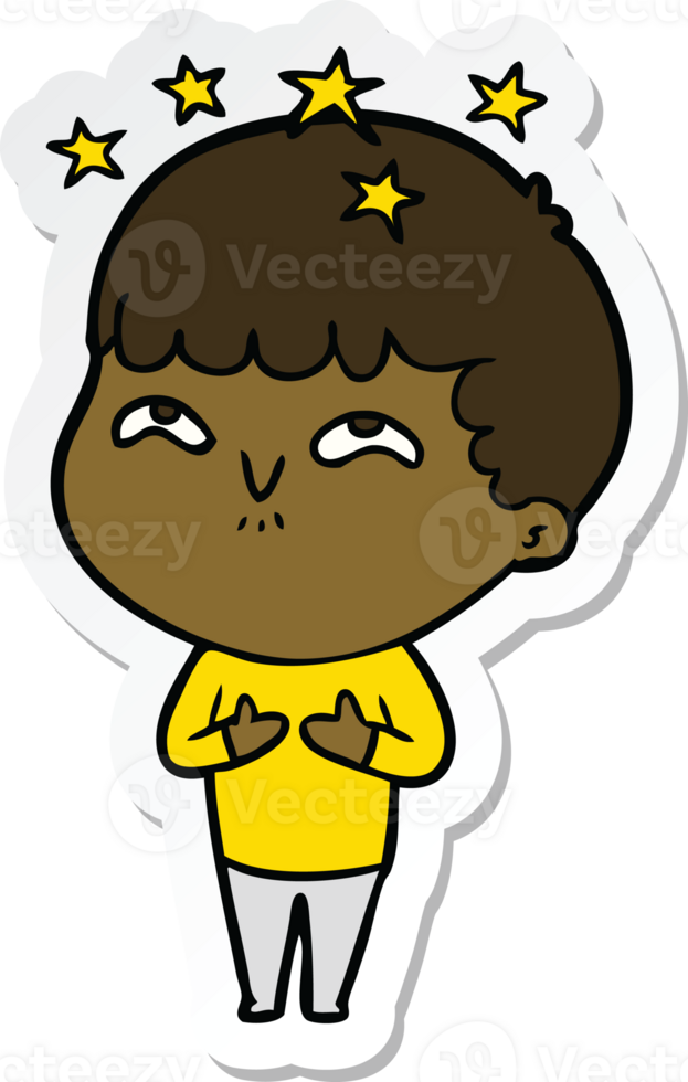 sticker of a cartoon amazed boy png