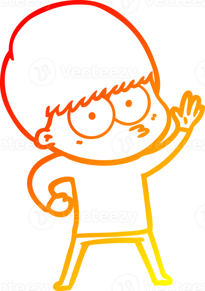 warm gradient line drawing of a nervous cartoon boy png
