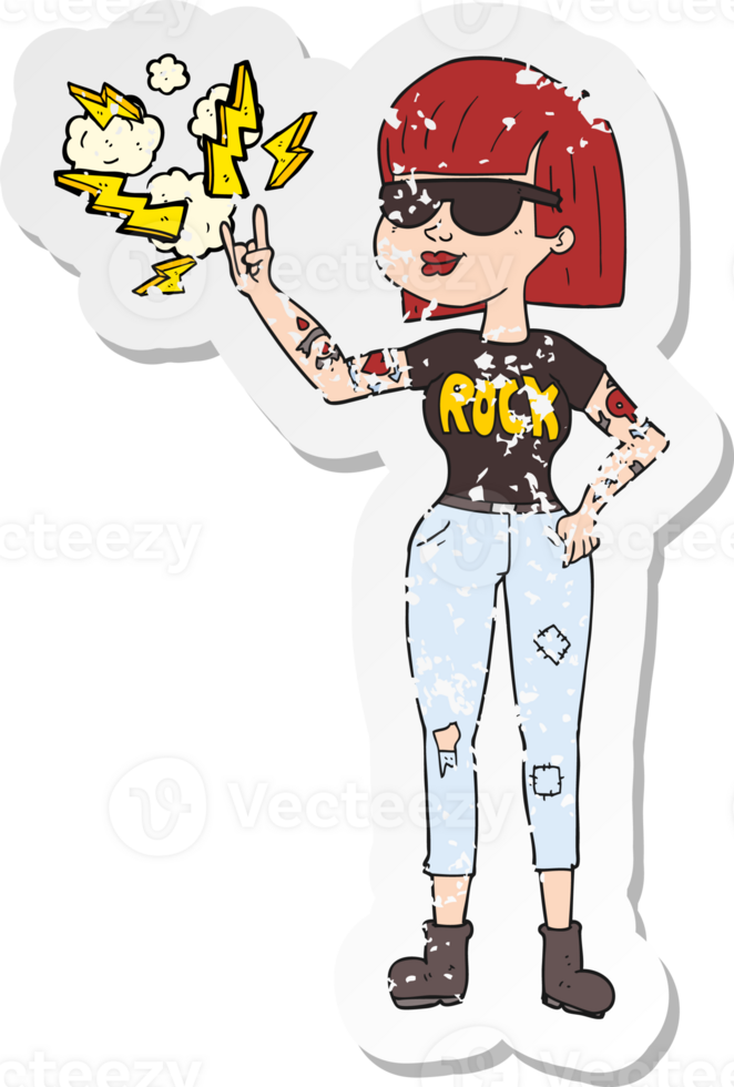 retro distressed sticker of a cartoon rock woman png
