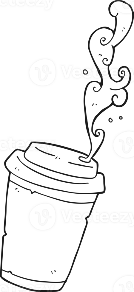 hand drawn black and white cartoon take out coffee png