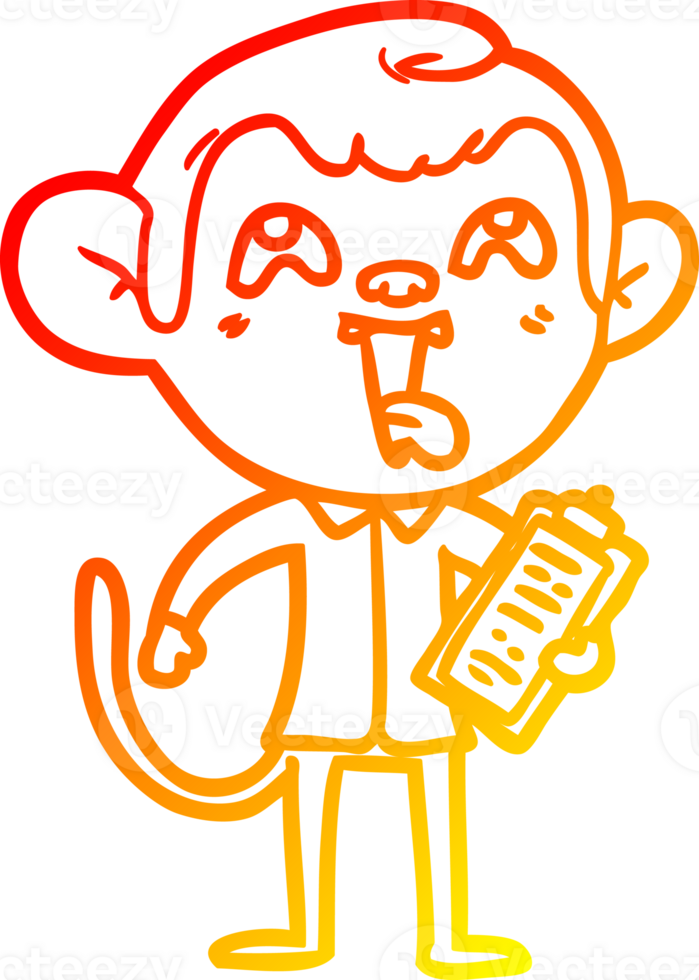 warm gradient line drawing of a crazy cartoon monkey with clipboard png