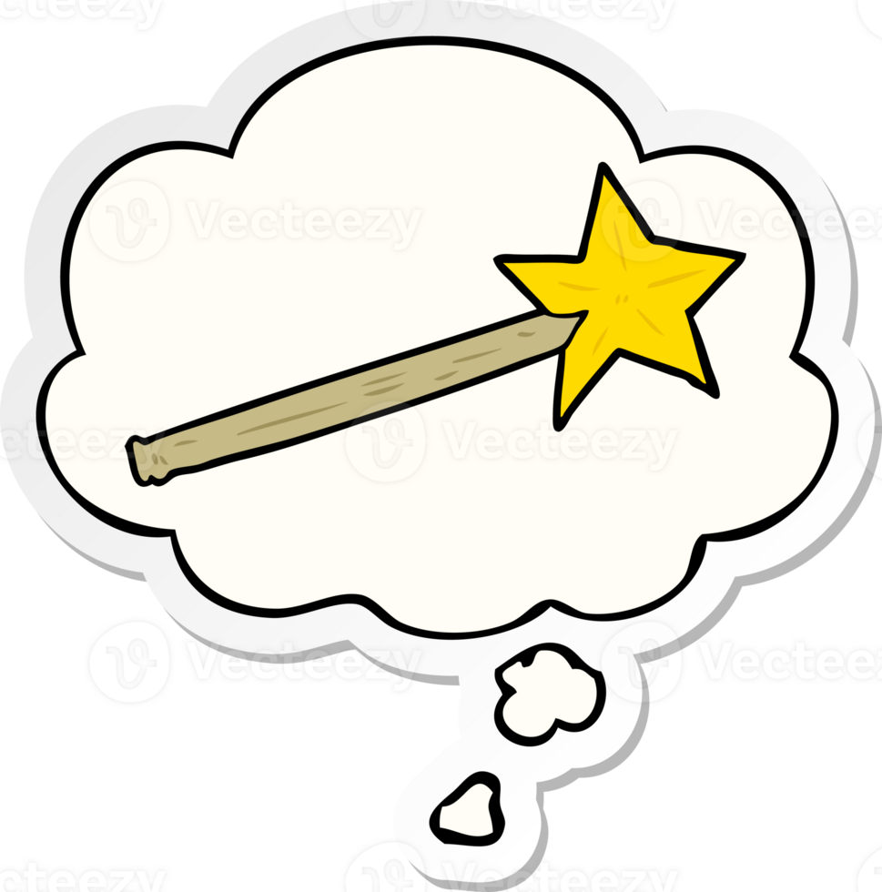 cartoon magic wand with thought bubble as a printed sticker png