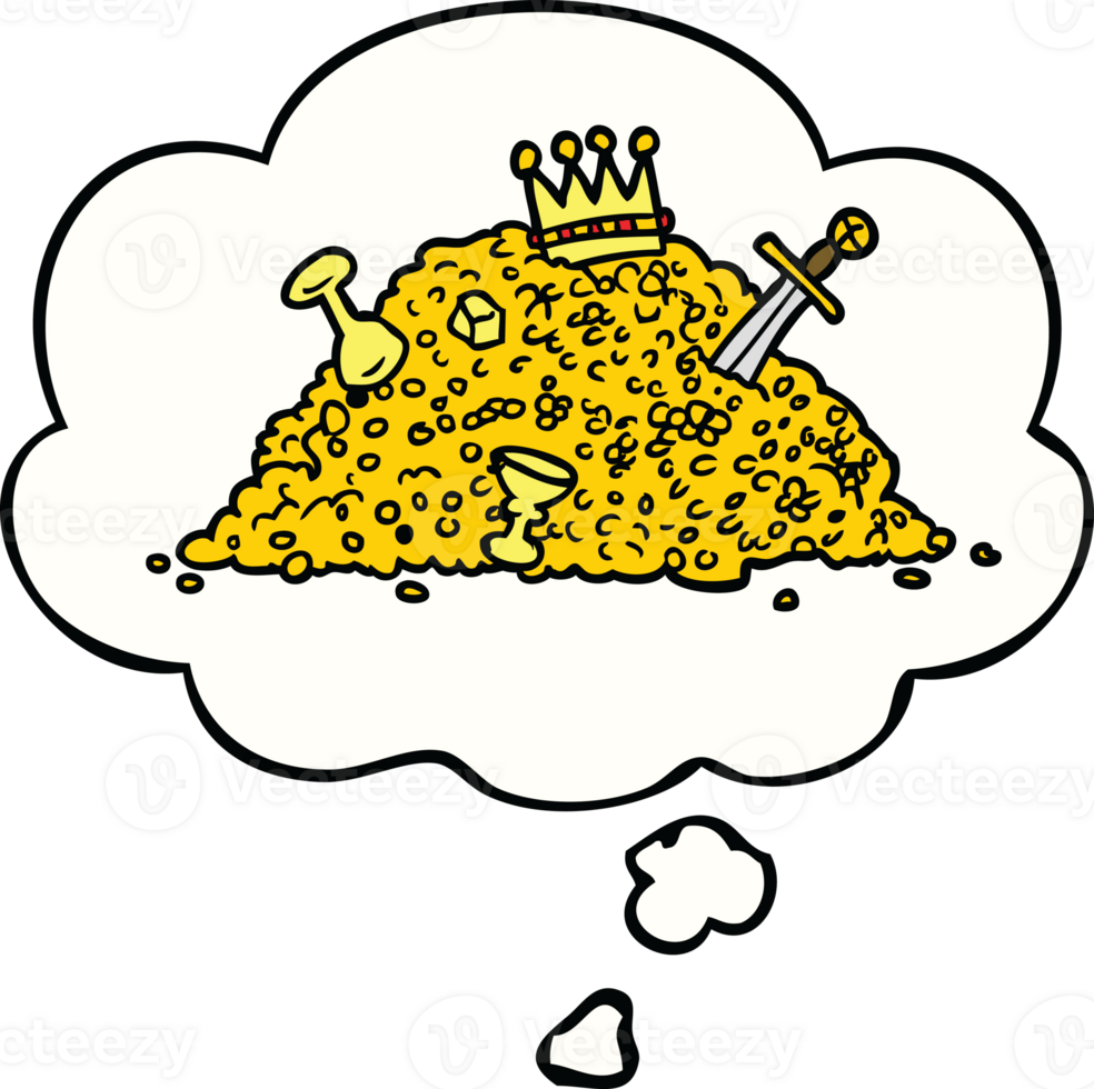 cartoon pile of treasure with thought bubble png