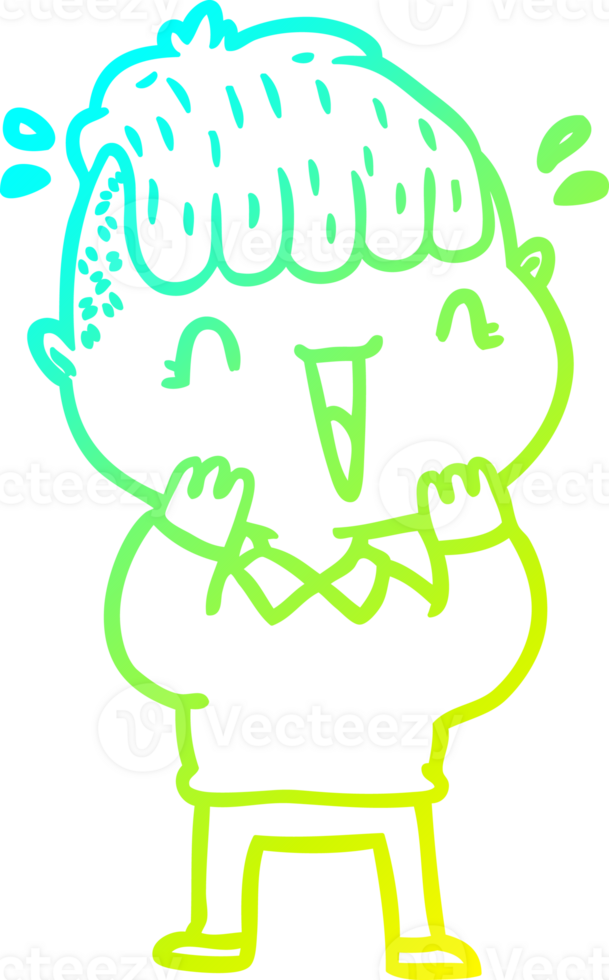 cold gradient line drawing of a cartoon happy boy surprised png