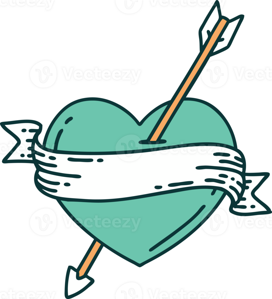 iconic tattoo style image of an arrow heart and banner png
