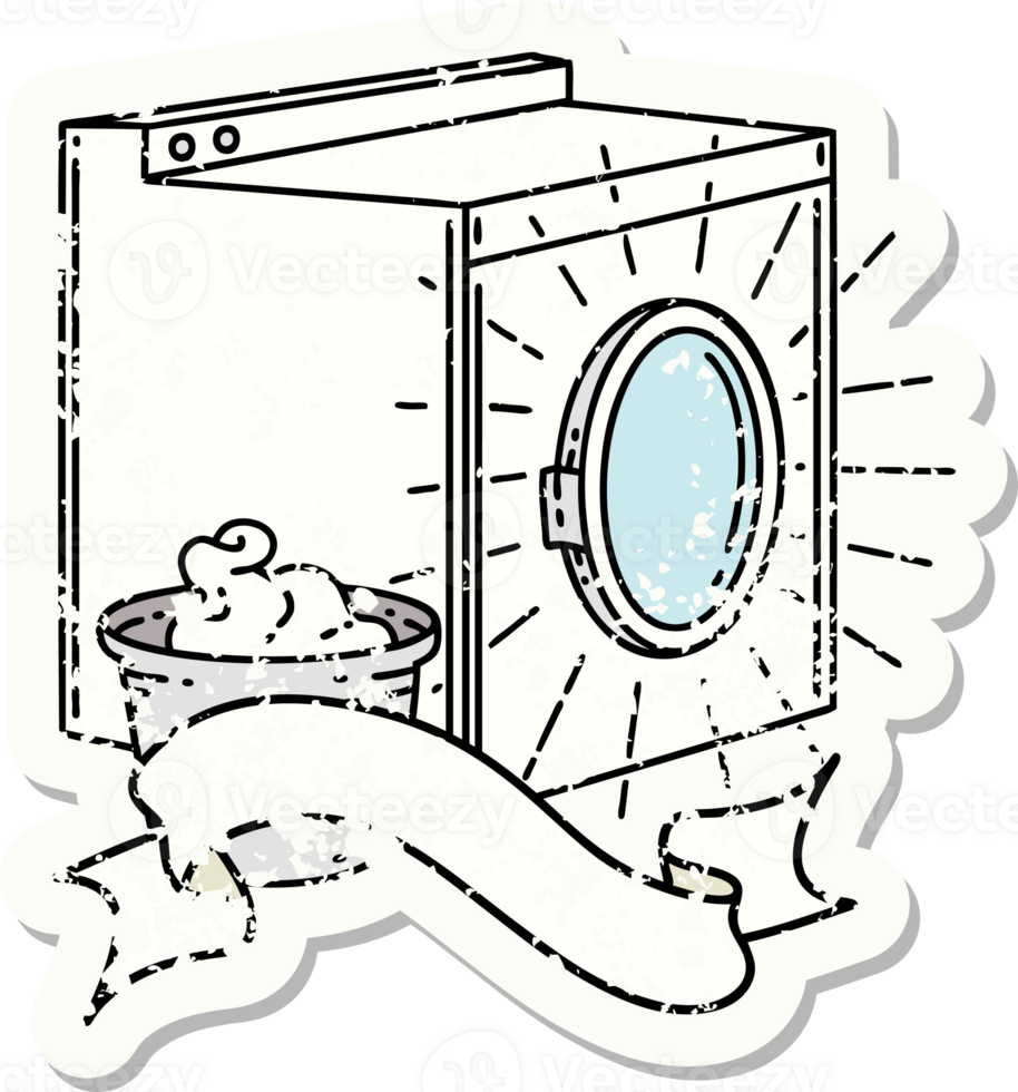 worn old sticker of a tattoo style washing machine png