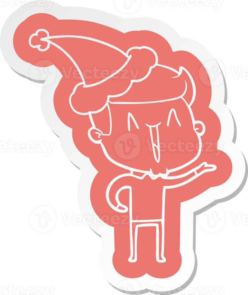 quirky cartoon  sticker of a excited man wearing santa hat png