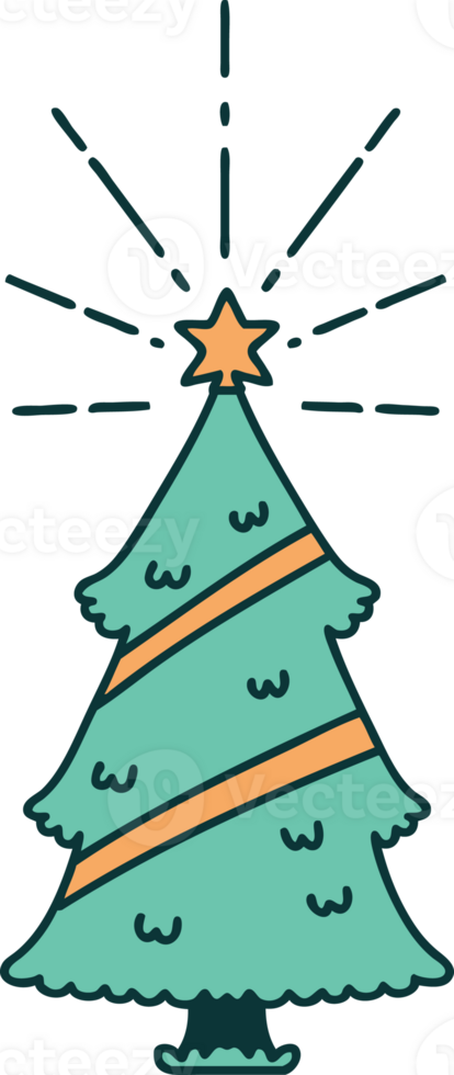 illustration of a traditional tattoo style christmas tree with star png