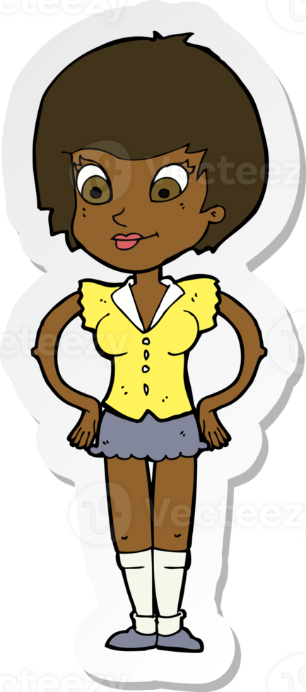 sticker of a cartoon pretty woman with hands on hips png
