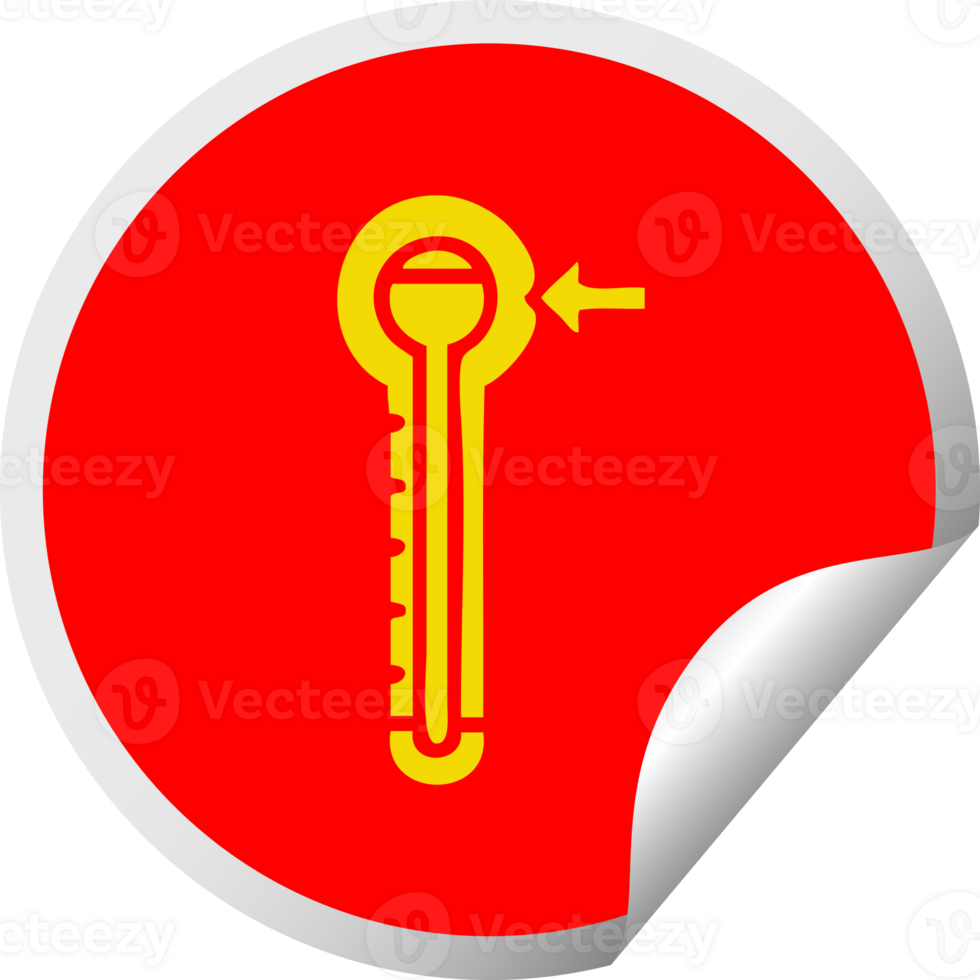 circular peeling sticker cartoon of a hot thermometer png