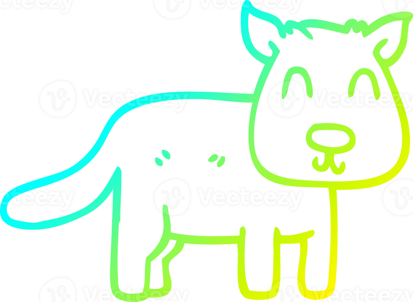 cold gradient line drawing of a cartoon calm dog png