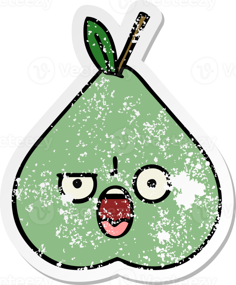 distressed sticker of a cute cartoon green pear png