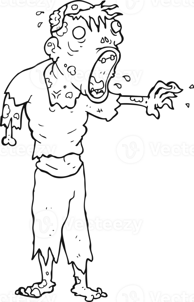 mão desenhado Preto e branco desenho animado zumbi png