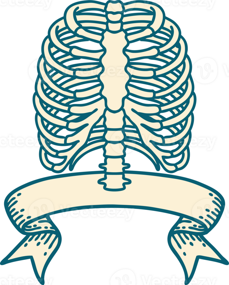 traditional tattoo with banner of a rib cage png