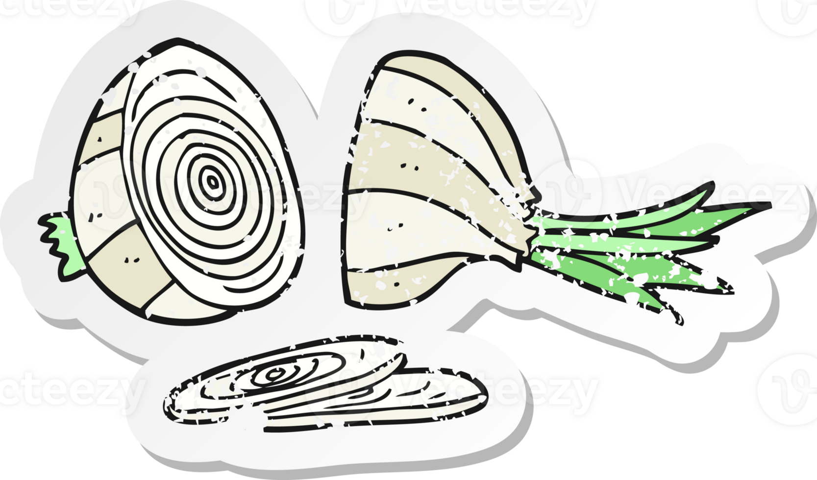 retro distressed sticker of a cartoon sliced onion png