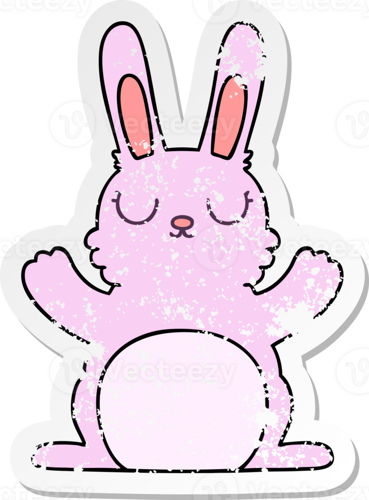 distressed sticker of a quirky hand drawn cartoon rabbit png