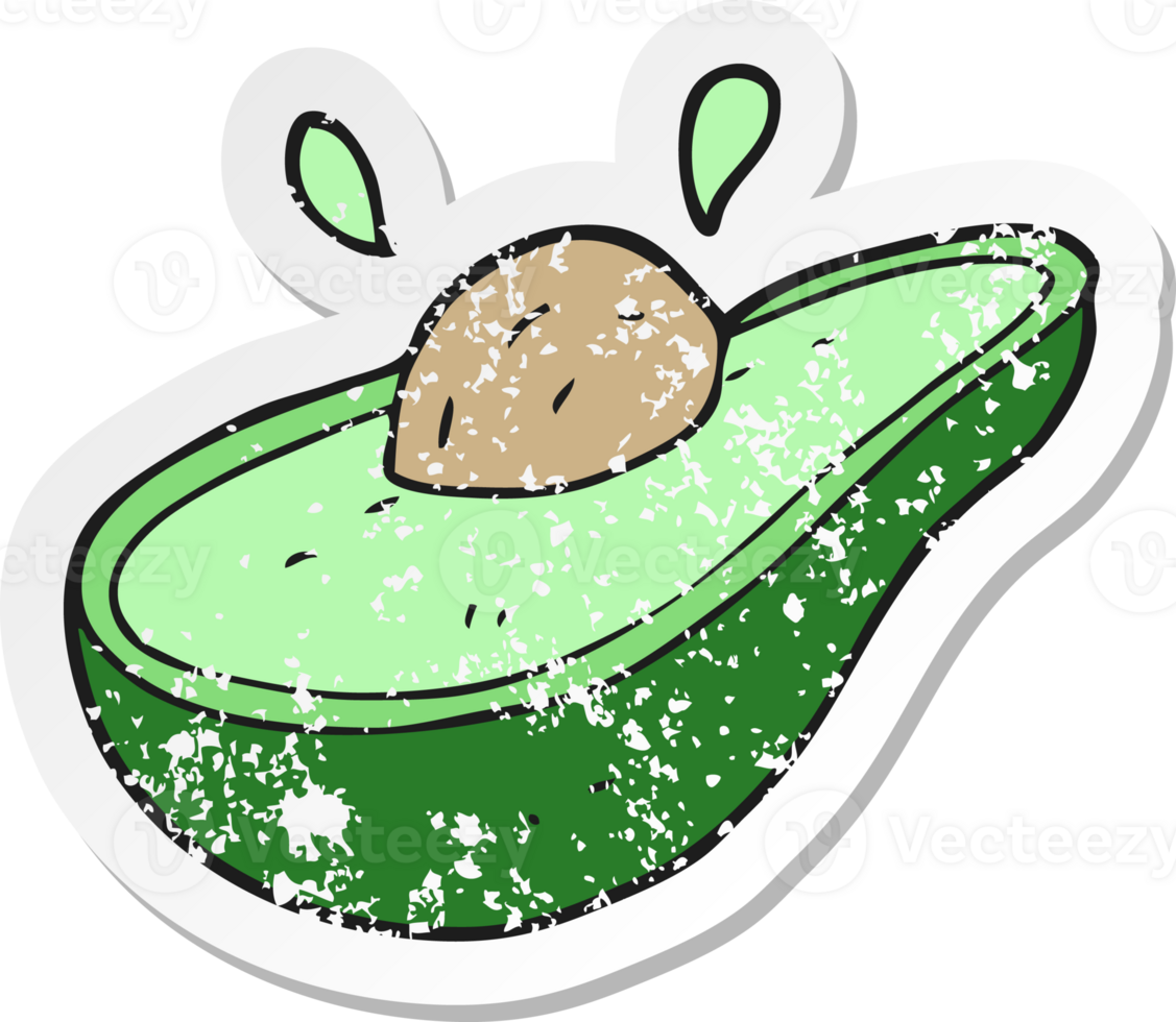 retro distressed sticker of a cartoon avocado png