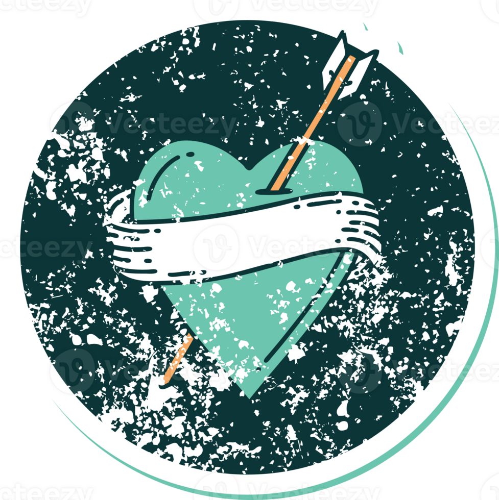 iconic distressed sticker tattoo style image of an arrow heart and banner png