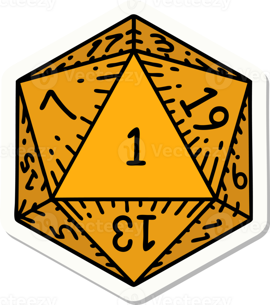 sticker of a natural 1 D20 dice roll png