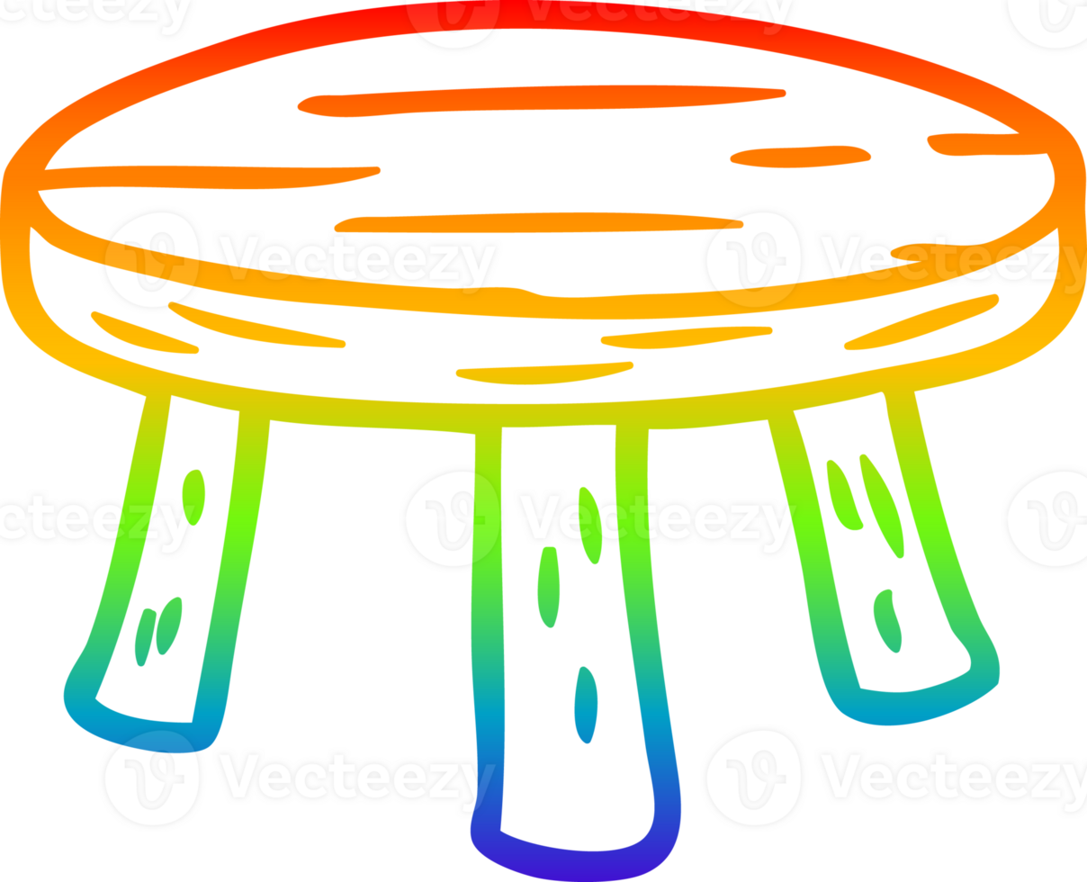 rainbow gradient line drawing of a small wooden stool png