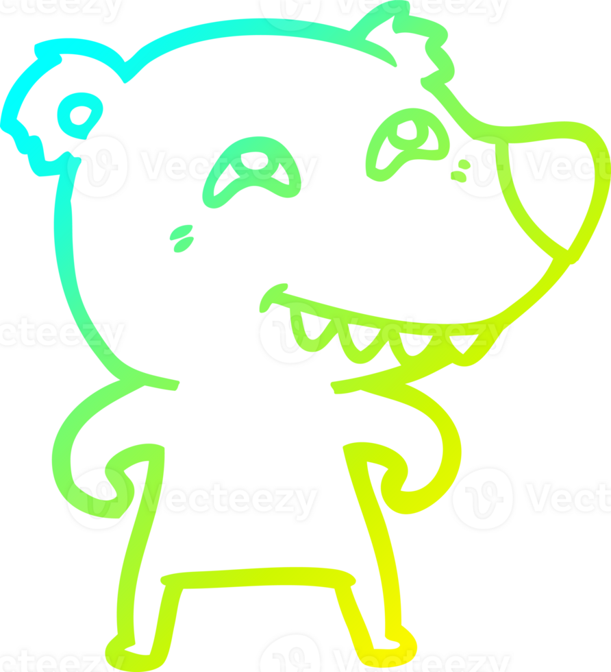 cold gradient line drawing of a cartoon bear showing teeth png