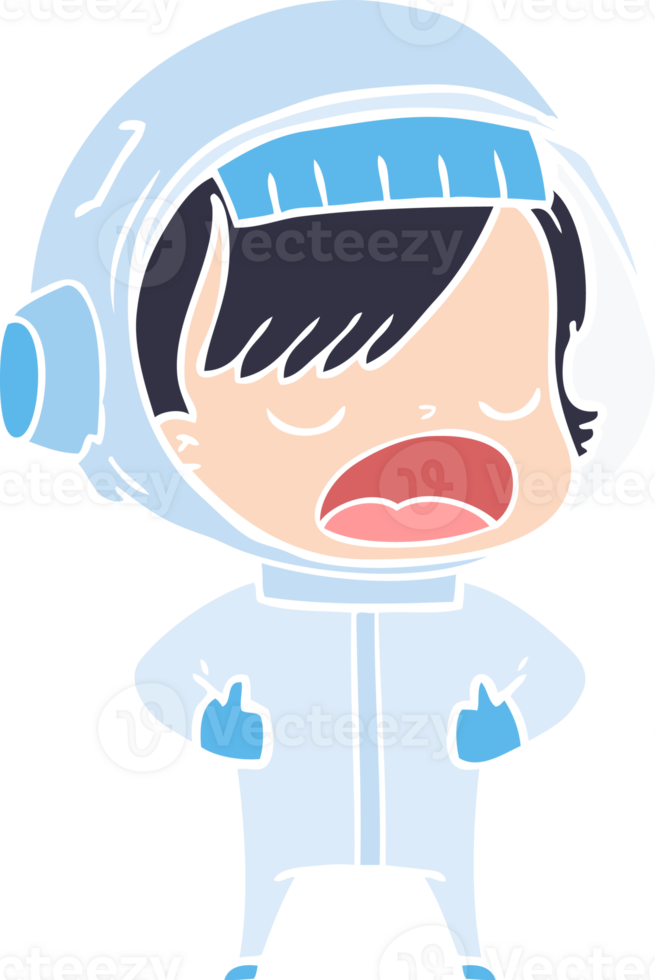 flat color style cartoon astronaut woman explaining png