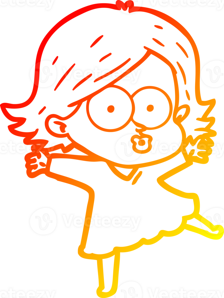 warm gradient line drawing of a cartoon girl pouting png