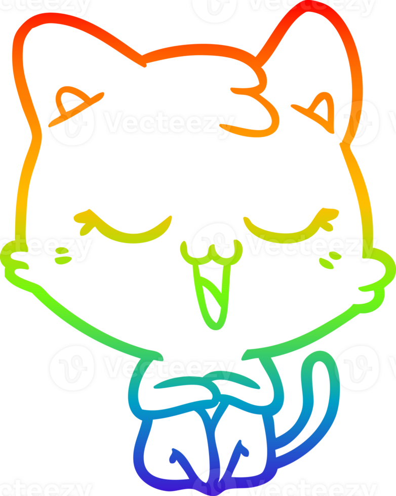 rainbow gradient line drawing of a happy cartoon cat png