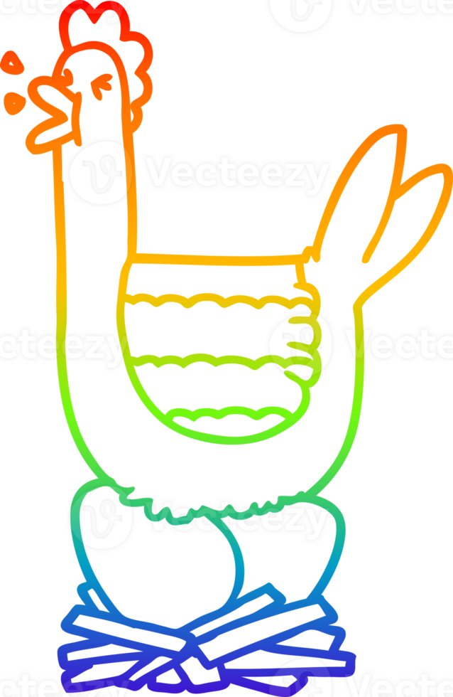 rainbow gradient line drawing of a cartoon hen sitting on nest png