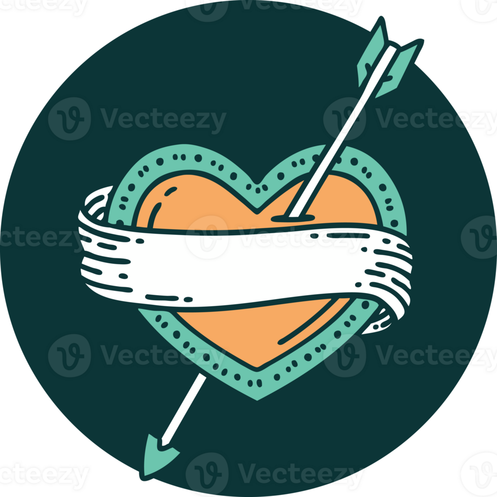 iconic tattoo style image of an arrow heart and banner png