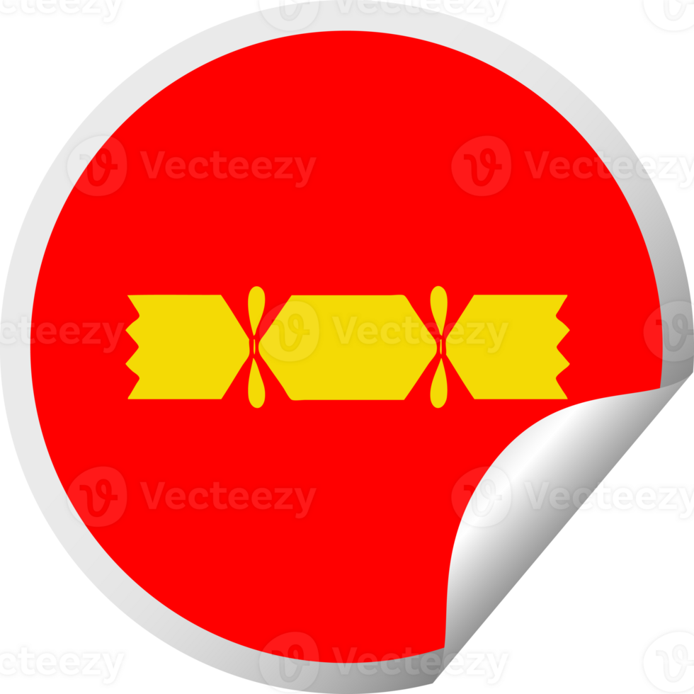 circular peeling sticker cartoon of a christmas cracker png
